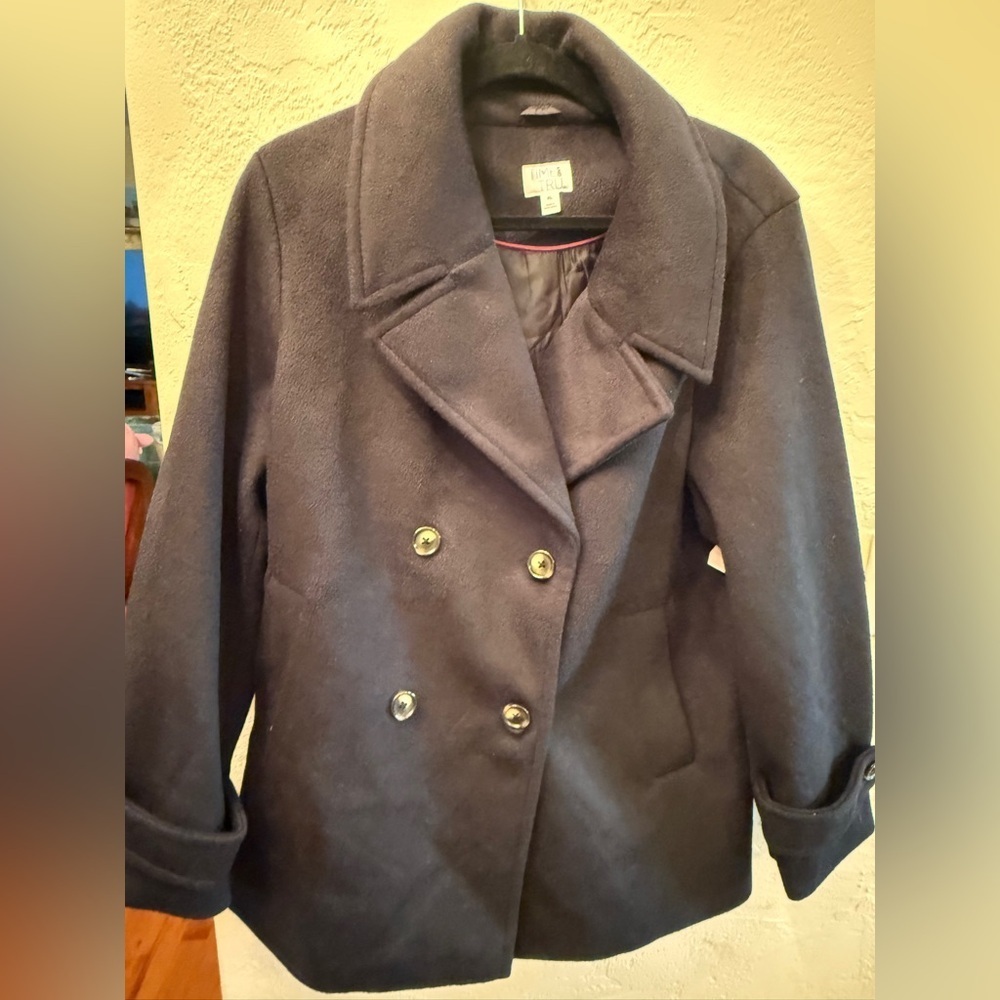 Women’s Classic Black XL Faux Wool Blend Double Breasted Peacoat Winter Jacket